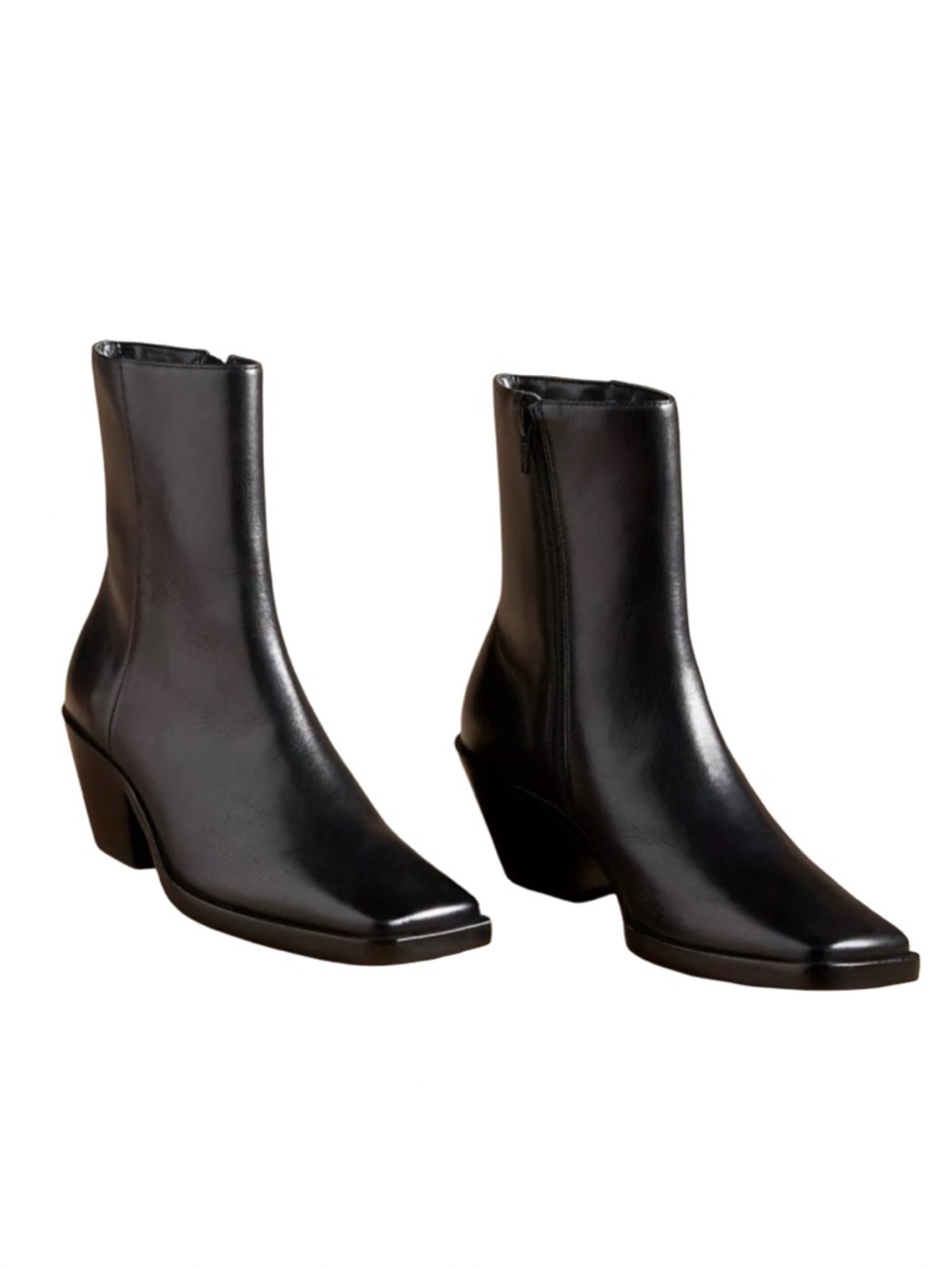 By Anthropologie Square Toe Leather Boots Size 36 Black Made In Brazil Side Zip